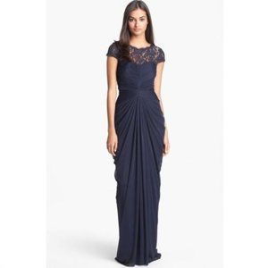 Adrianna Papell Lace Yoke Drape Sheath Gown